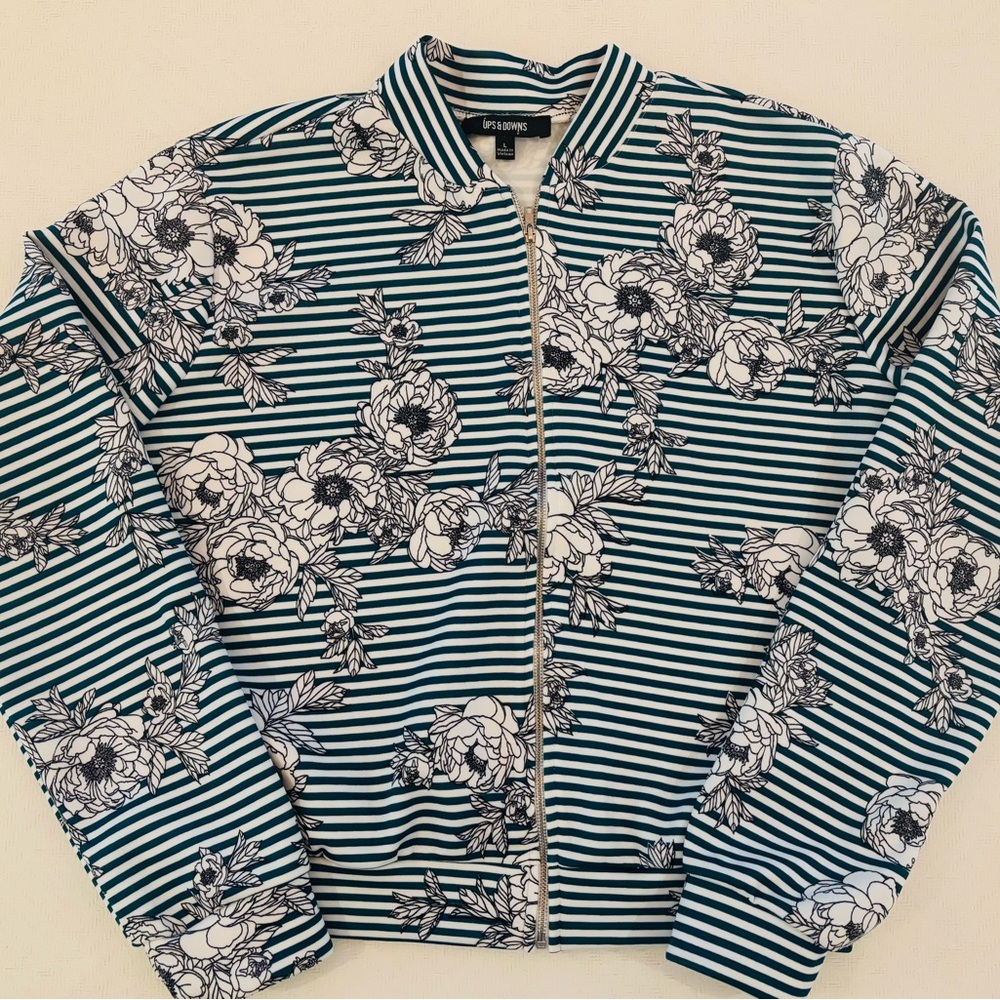 Striped Floral Bomber Style Zip up
